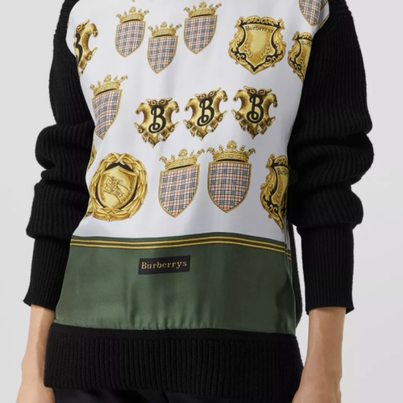 ❌SOLD❌ Burberry XS 1990s 1980s Archieve Scarf Print Silk Merino Wool Sweater - Picture 4 of 6